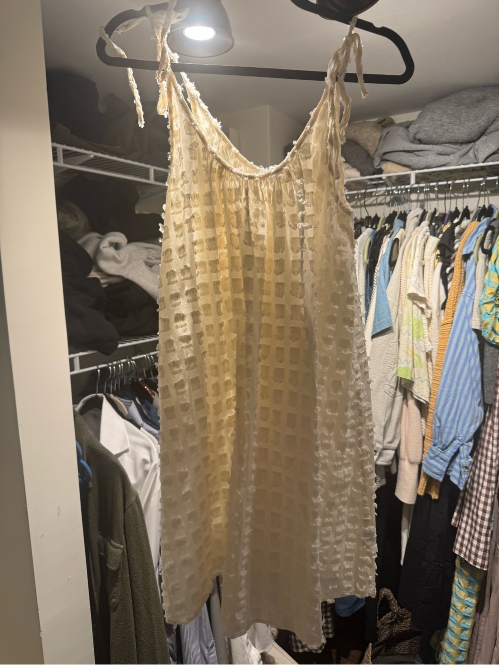 Madewell Cream Textured Tie-Shoulder Mini Sundress